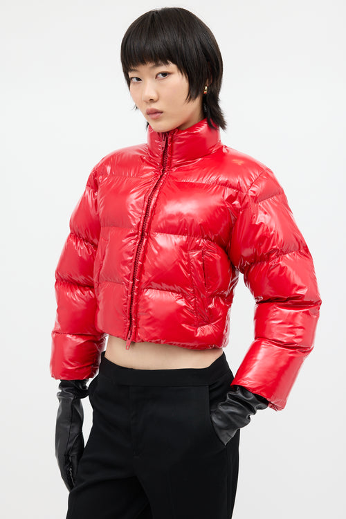 Balenciaga Red Nylon Cropped Puffer Jacket