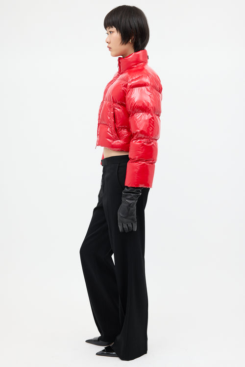 Balenciaga Red Nylon Cropped Puffer Jacket