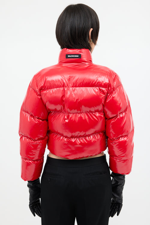 Balenciaga Red Nylon Cropped Puffer Jacket