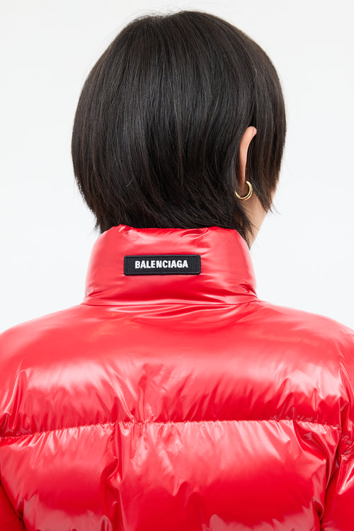 Balenciaga Red Nylon Cropped Puffer Jacket