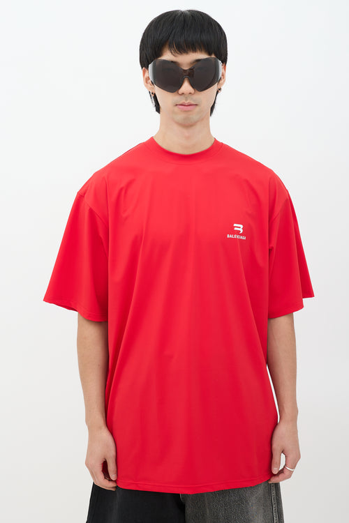 Balenciaga Red Nylon Logo Oversized T-Shirt