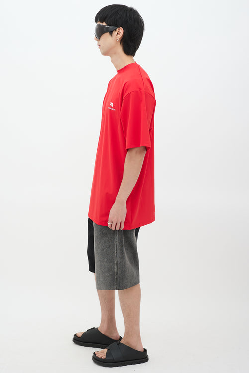 Balenciaga Red Nylon Logo Oversized T-Shirt