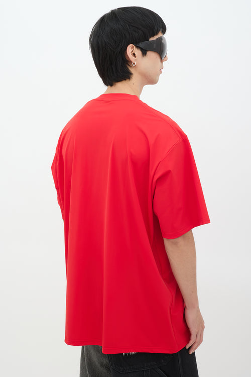 Balenciaga Red Nylon Logo Oversized T-Shirt