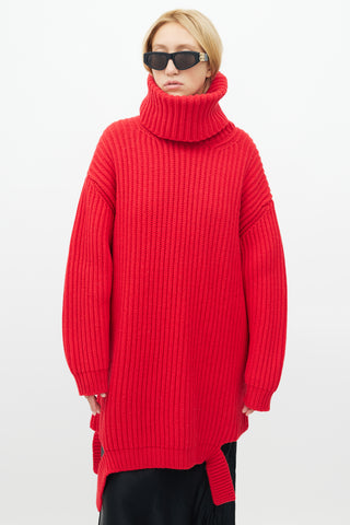 Balenciaga Red Ribbed Knit Sweater Dress