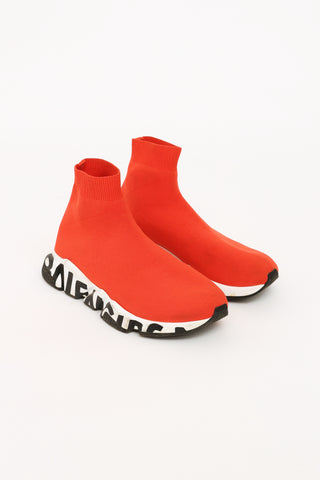 Balenciaga Red Speed Knit Graffiti Sneakers