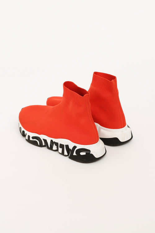 Balenciaga Red Speed Knit Graffiti Sneakers