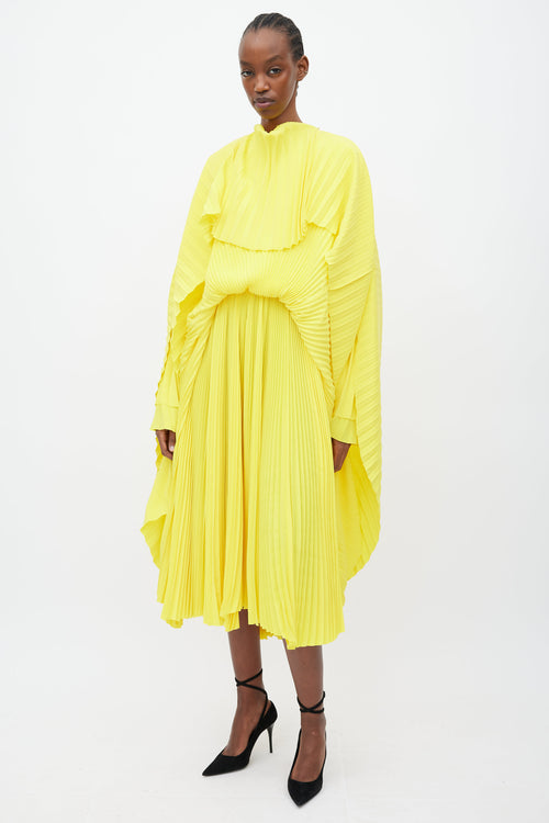 Balenciaga Resort 2022 Yellow Pleated Asymmetrical Dress