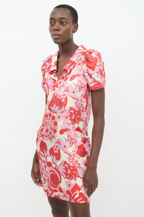 Balenciaga SS 2008 Red & Pink Silk Floral Dress