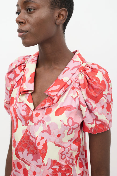 Balenciaga SS 2008 Red & Pink Silk Floral Dress