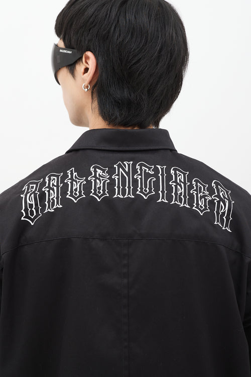 Balenciaga SS 2019 Black Embroidered Tattoo Shirt