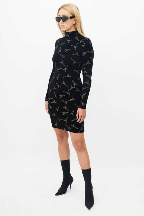 Balenciaga SS 2019 Black & Silver Eiffel Sweater Dress