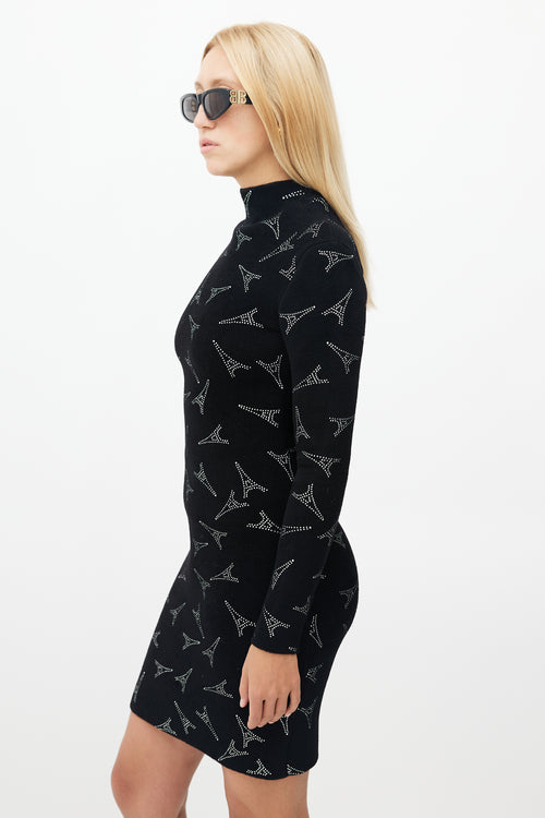 Balenciaga SS 2019 Black & Silver Eiffel Sweater Dress