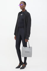 Balenciaga SS 2019 Grey Leather Small Logo Shopping Tote Bag