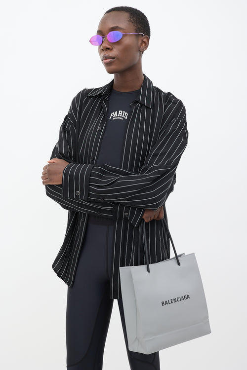 Balenciaga SS 2019 Grey Leather Small Logo Shopping Tote Bag