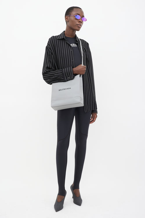 Balenciaga SS 2019 Grey Leather Small Logo Shopping Tote Bag