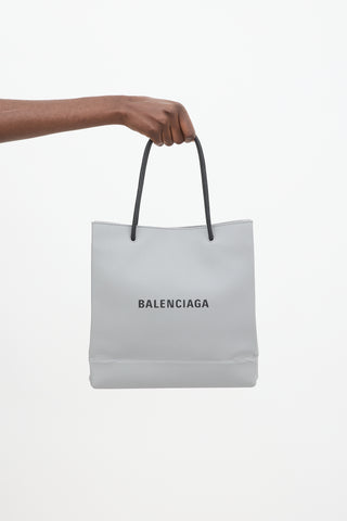 Balenciaga SS 2019 Grey Leather Small Logo Shopping Tote Bag