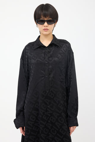 Balenciaga Satin Logo Shirt Dress