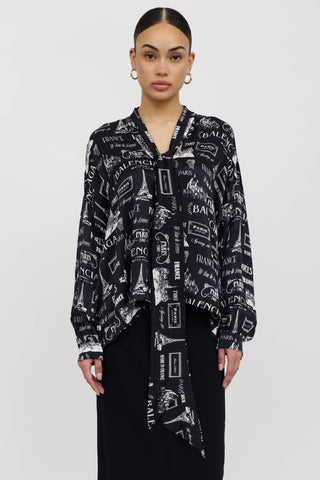 Balenciaga Silk Paris Logo Tie Shirt