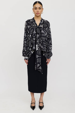 Balenciaga Silk Paris Logo Tie Shirt