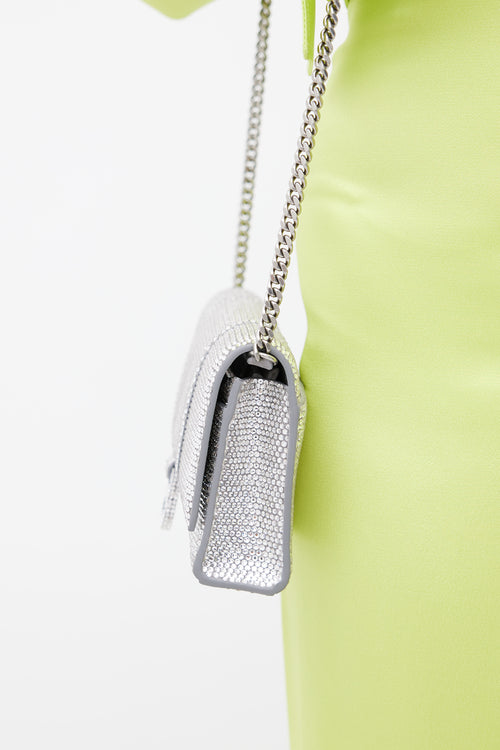 Balenciaga Silver Crystal Hourglass Crossbody Bag