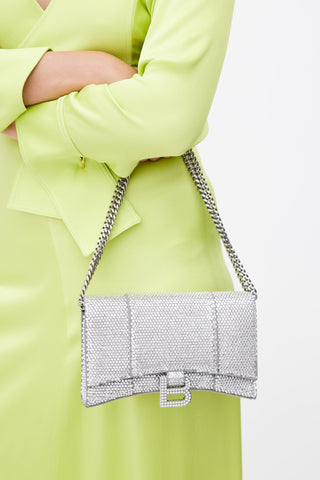 Balenciaga Silver Crystal Hourglass Crossbody Bag