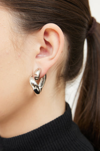 Balenciaga Silver Tone Heart Loop Earrings