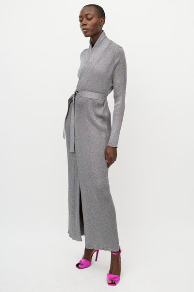 Balenciaga // Metallic Silver Ribbed Knit Wrap Dress – VSP Consignment