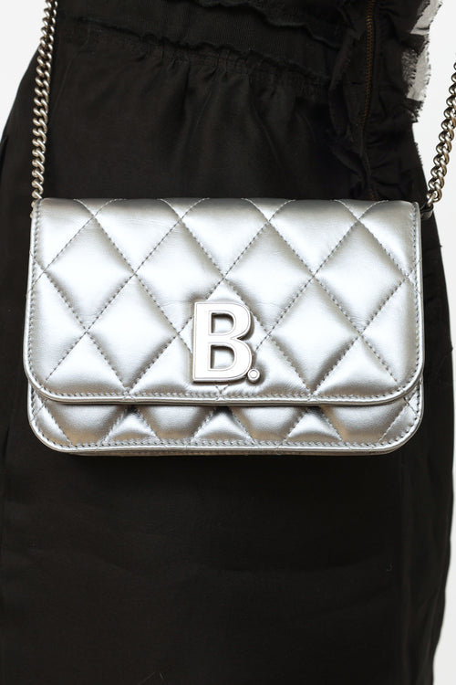 Balenciaga Silver Quilted B Wallet on Chain Bag