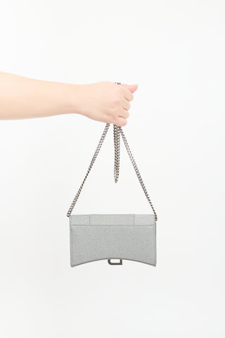 Balenciaga Silver Glitter Hourglass Wallet On Chain Bag