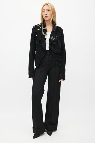 Balenciaga Spring 2005 Black & Gold Suede Asymmetrical Military Jacket