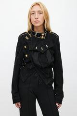 Balenciaga Spring 2005 Black & Gold Suede Asymmetrical Military Jacket