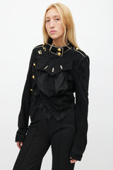 Balenciaga Spring 2005 Black & Gold Suede Asymmetrical Military Jacket