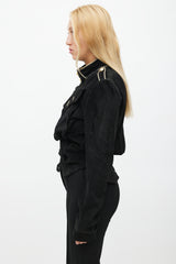 Balenciaga Spring 2005 Black & Gold Suede Asymmetrical Military Jacket