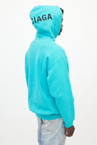 Balenciaga Teal Cotton Blend Hoodie