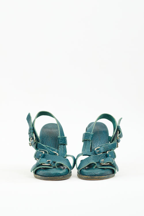 Balenciaga Teal Leather Buckle Heel