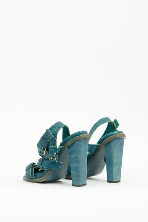 Balenciaga Teal Leather Buckle Heel