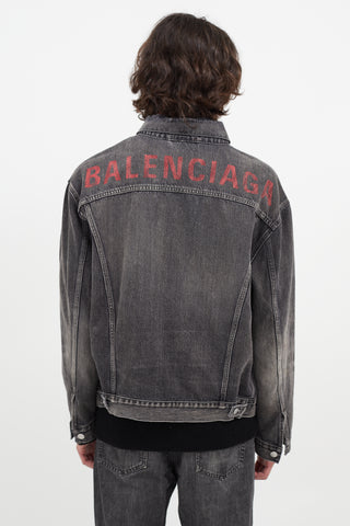 Balenciaga Washed Black Logo Distressed Jacket