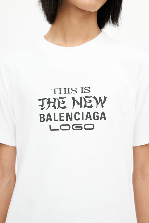 Balenciaga White & Black New Logo Asymmetrical T-Shirt