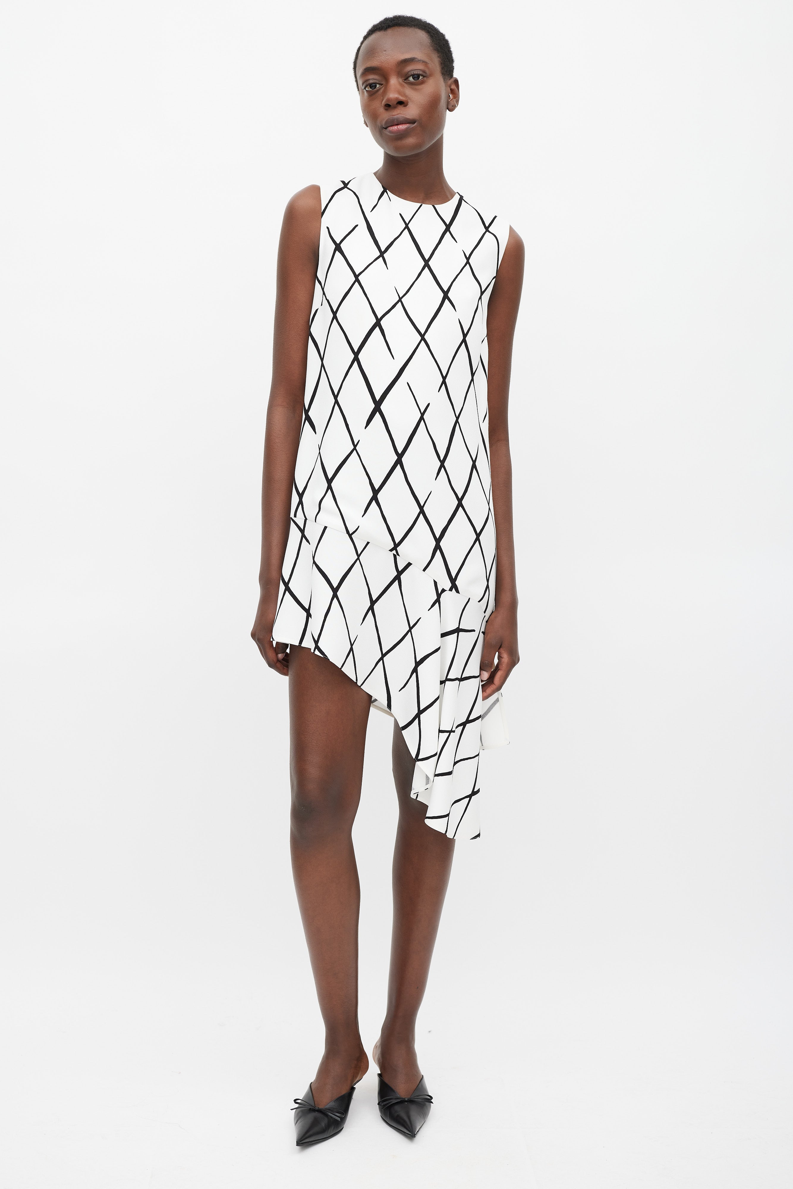 balenciaga dress black and white Balenciaga Draped Polka Dot Print Combo Dress FR 36/UK 8