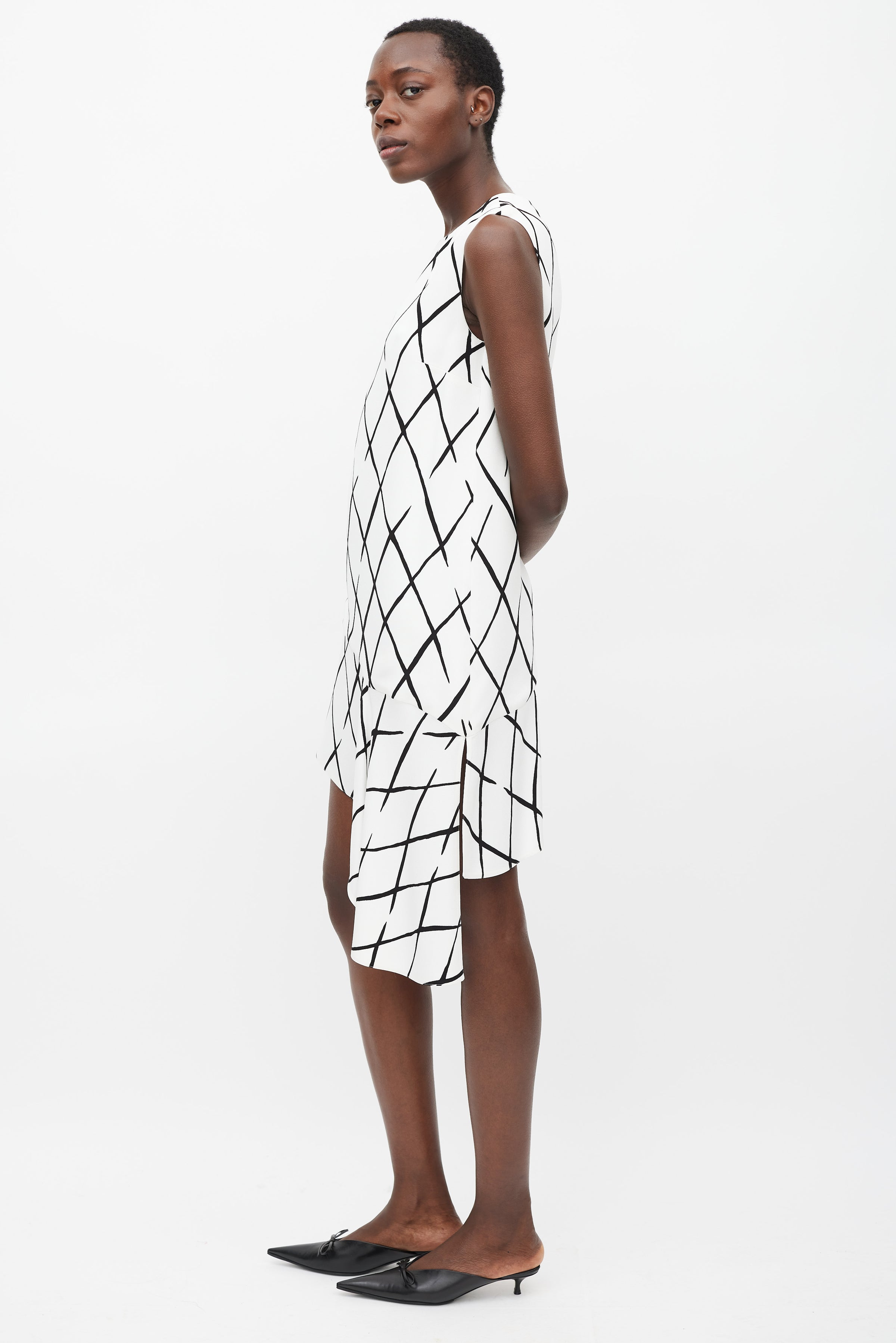 balenciaga black and white dress BALENCIAGA 2007 black off white silk chifon floral panel satin mini dress FR36 S