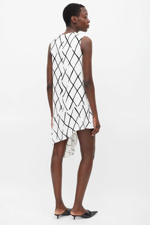 Balenciaga White & Black Argyle Printed Asymmetric Dress