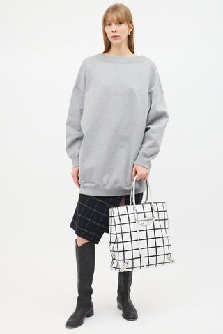 Balenciaga White & Black Leather Papier Ledger Tote