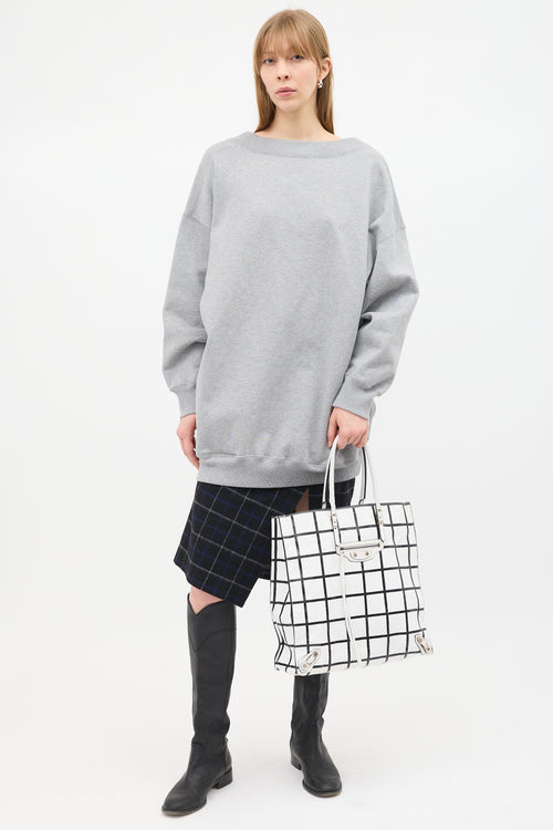 Balenciaga White & Black Leather Papier Ledger Tote