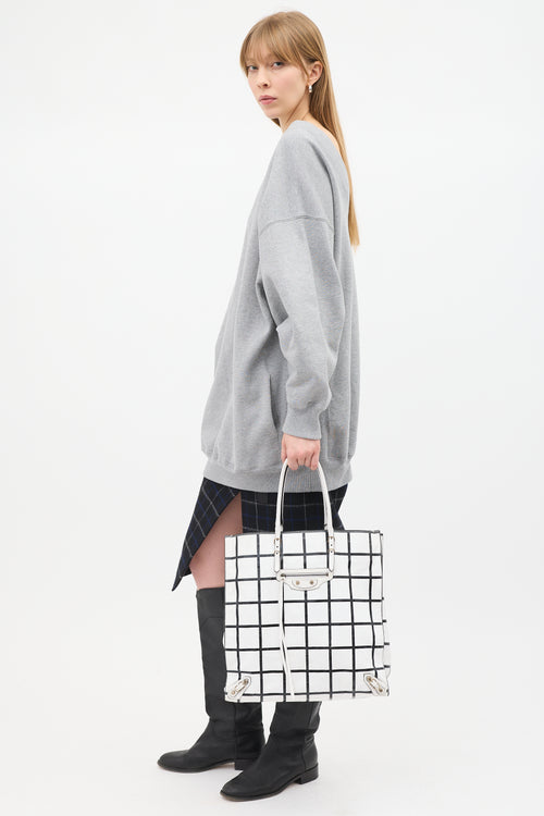 Balenciaga White & Black Leather Papier Ledger Tote