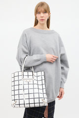 Balenciaga White & Black Leather Papier Ledger Tote