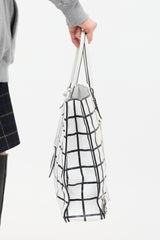Balenciaga White & Black Leather Papier Ledger Tote
