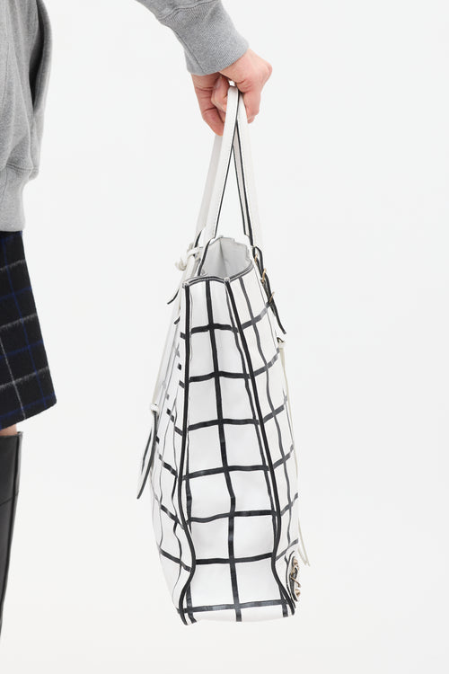 Balenciaga White & Black Leather Papier Ledger Tote