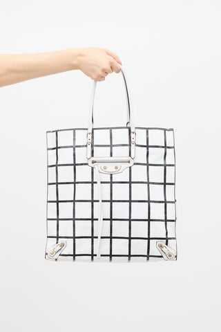 Balenciaga White & Black Leather Papier Ledger Tote