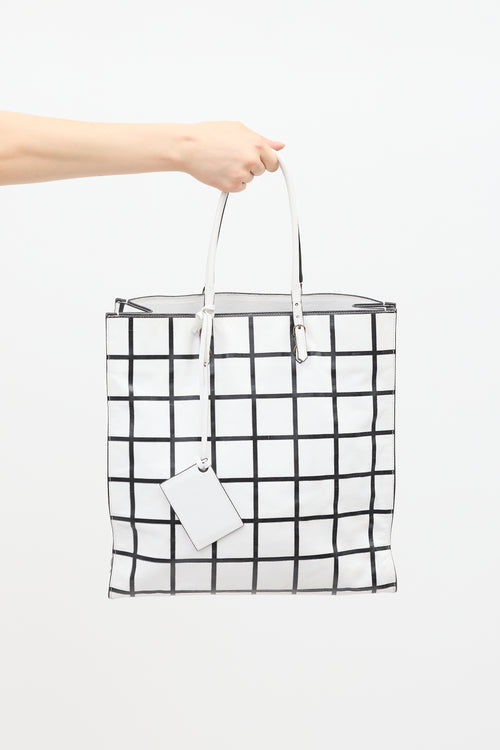 Balenciaga White & Black Leather Papier Ledger Tote