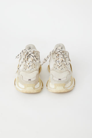 Balenciaga White & Cream Triple S Sneaker